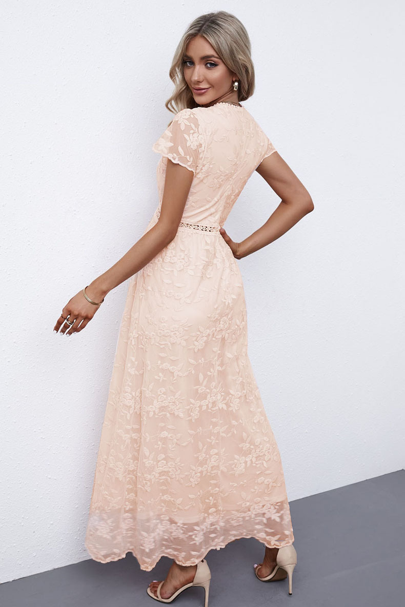 Summer lace crochet and cut-out long dress for women, European and American cross-border solid color style commuting solid color dress forwarding 611245 pic 34