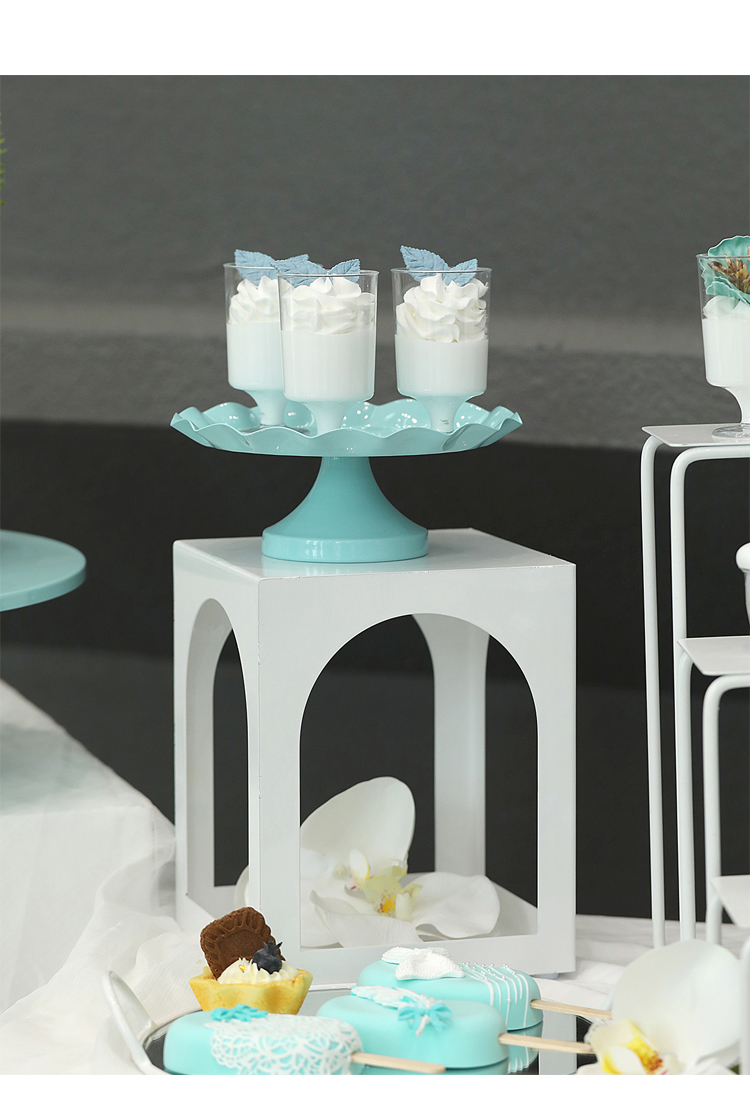 蒂凡尼蓝色婚礼甜品架 铁艺蛋糕盘 周岁宴摆台道具 白色镜面托盘详情14