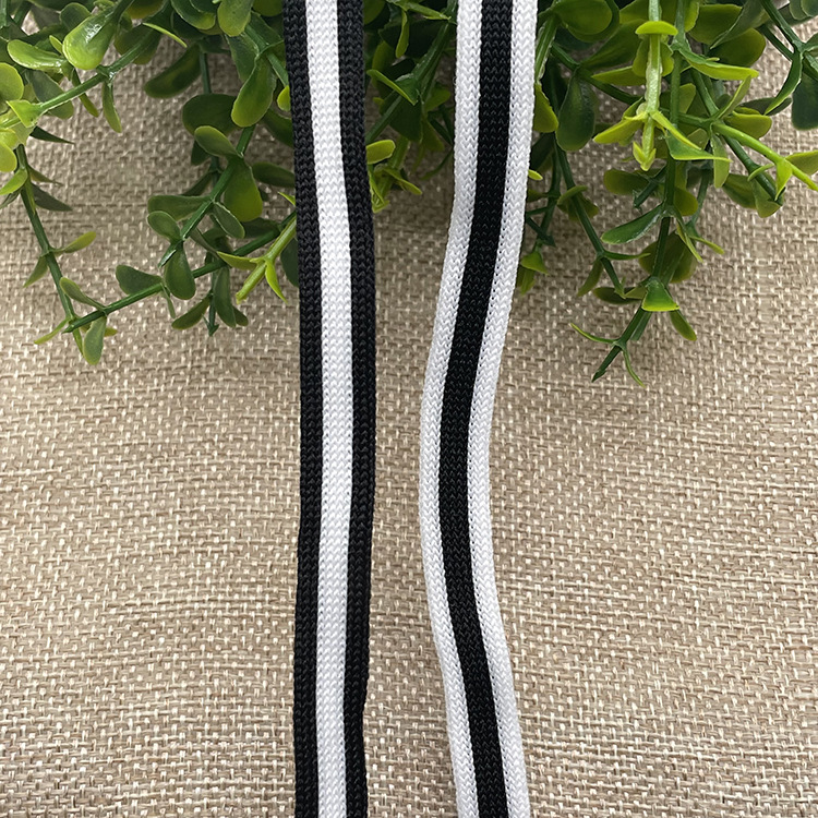 Polyester black and white knitted intercolor ribbon, single-sided knitted striped intercolor and two-color home textile edge wrap ribbon, lace satin ribbon pic 3