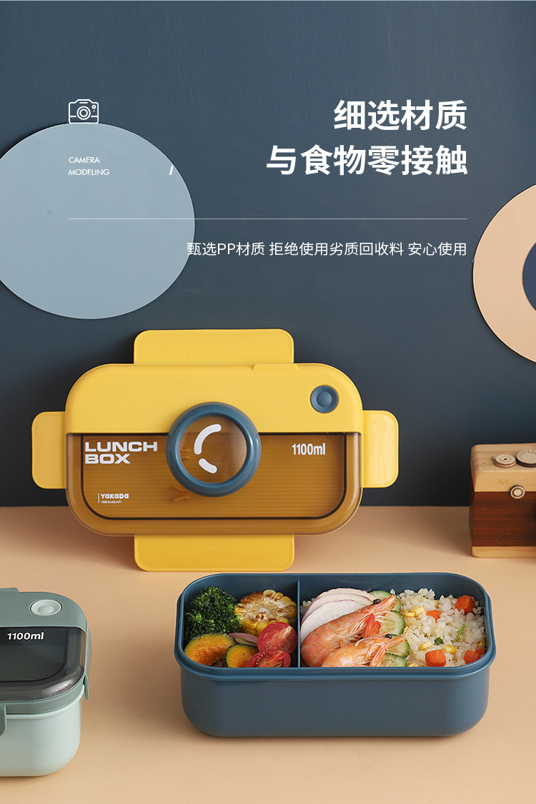 ins相机盖创意分格密封饭盒 上班族便携可微波午餐盒不串味便当盒详情5