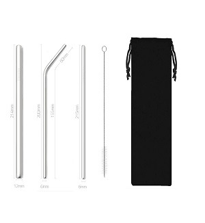 SWENO thickened 304 stainless steel straws, eco-friendly and portable, black bag straw set, customizable, portable, easy to clean, reusable, thickened stainless steel straws for outdoor and household use. pic 4