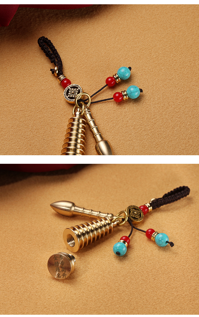Brass car keychain, Wenchang Pagoda pen set pendant, graduation season gift, student schoolbag pendant pic 8