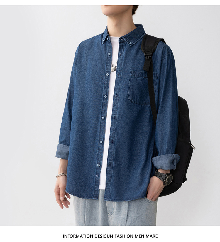 牛仔衬衫长袖男士帅气复古工装衬衣薄款日系休闲牛仔衣外套男款潮详情27