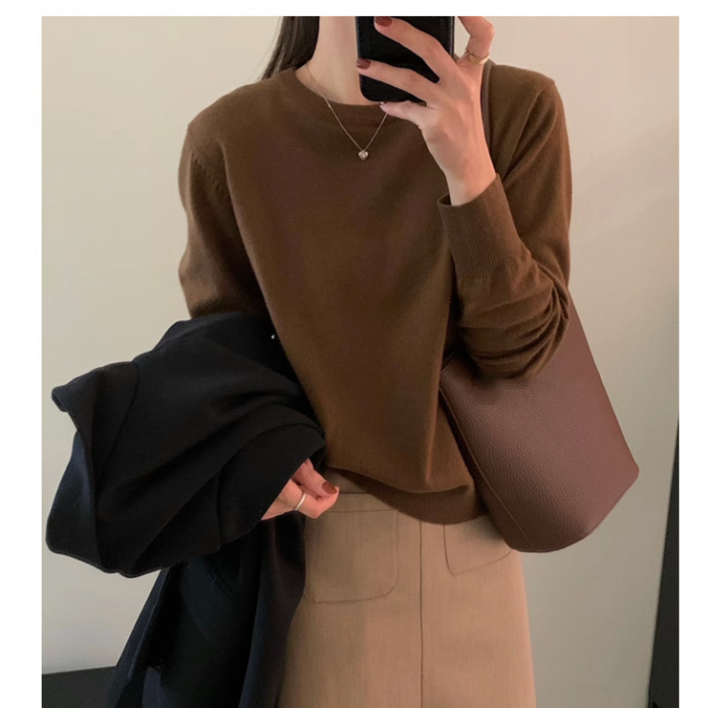韩版秋冬季百搭圆领套头毛衣女2024新款纯色简约内搭显瘦针织上衣详情47