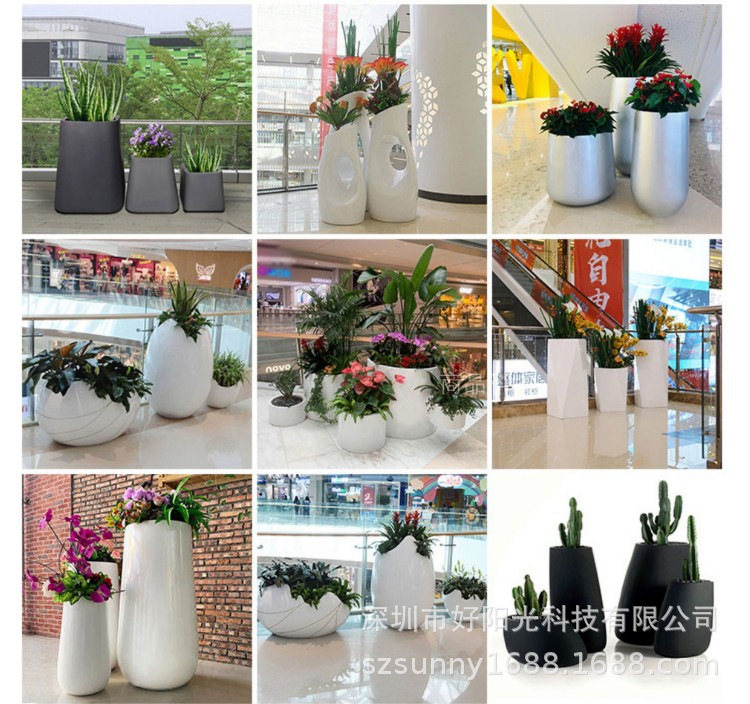 玻璃钢花盆户外美陈商场简约组合大花盆庭院艺术酒店花瓶装饰摆件详情5