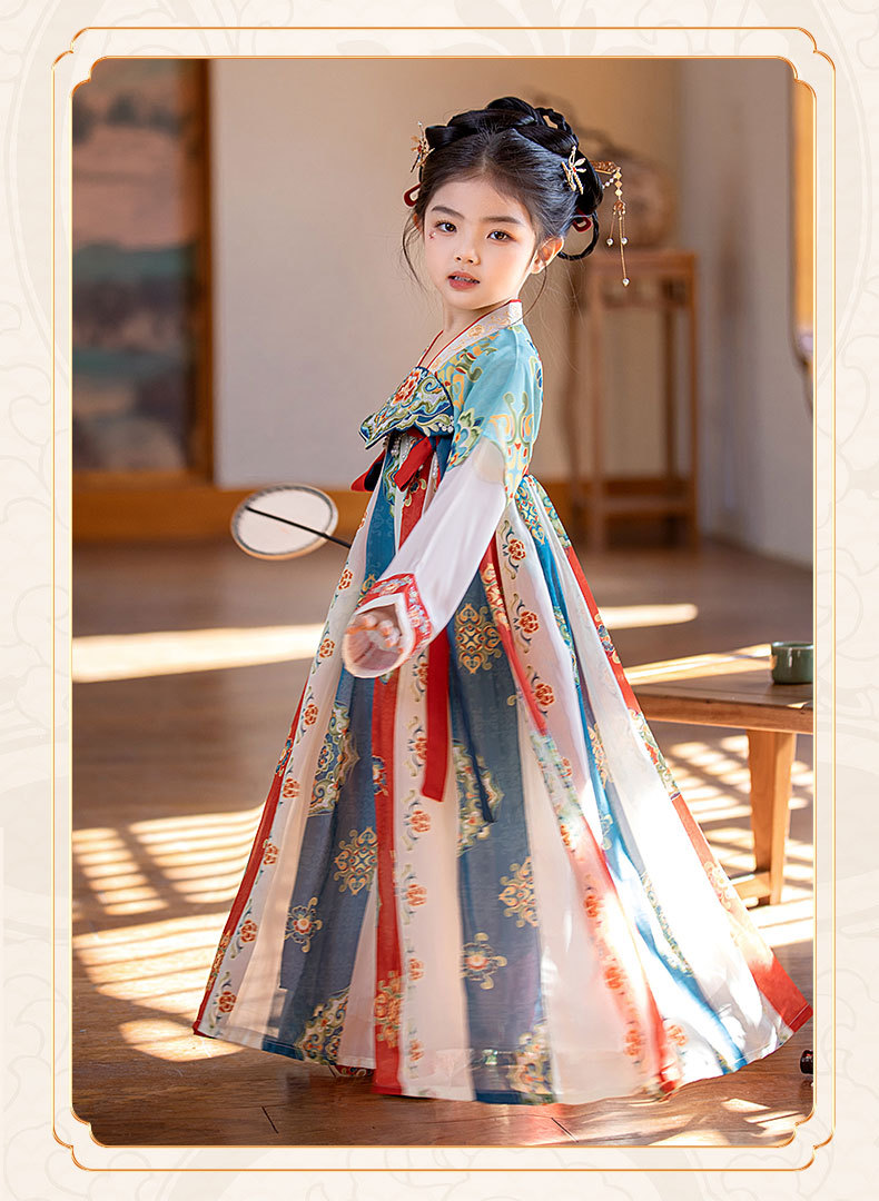 国潮汉服女童夏季新款原创唐装刺绣襦裙女孩幼儿园演出超仙连衣裙批发详情16