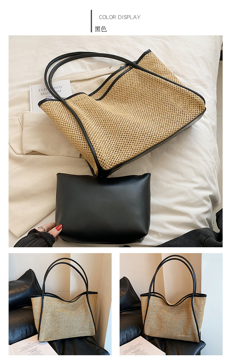 今年流行大容量草编包包女2023新款时尚通勤单肩包夏天编织水桶包详情16