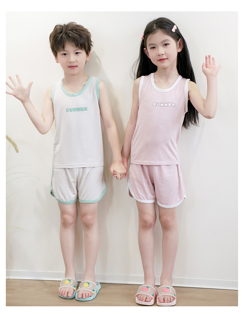 儿童背心套装夏季马卡龙男童女宝宝无袖短裤小童中大童家居服夏装详情20