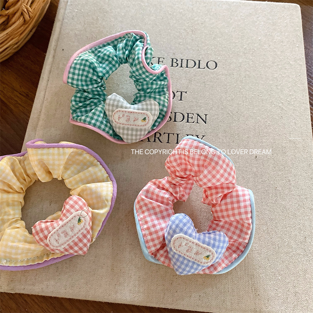 韩国ins新款彩色格纹爱心大肠发圈 甜美可爱头绳扎丸子头头饰发饰详情15