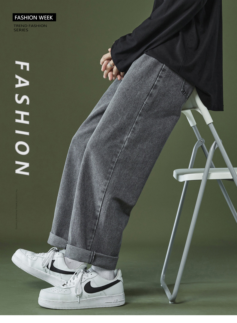 Wide-leg loose straight-leg jeans for summer 2022, versatile high street style for men, casual long pants for men, trendy bf style for men pic 2