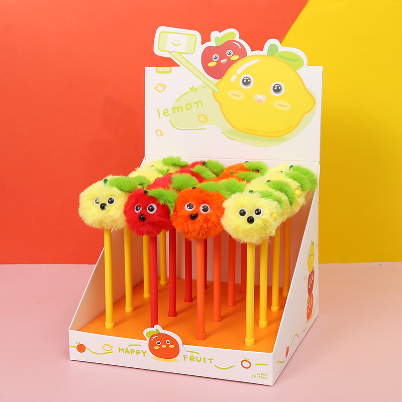 Stock zongfan papelería halloween bola de pelo pluma neutral caricatura divertida peluche negro creativo bolígrafo de agua venta directa de fábrica pic 1