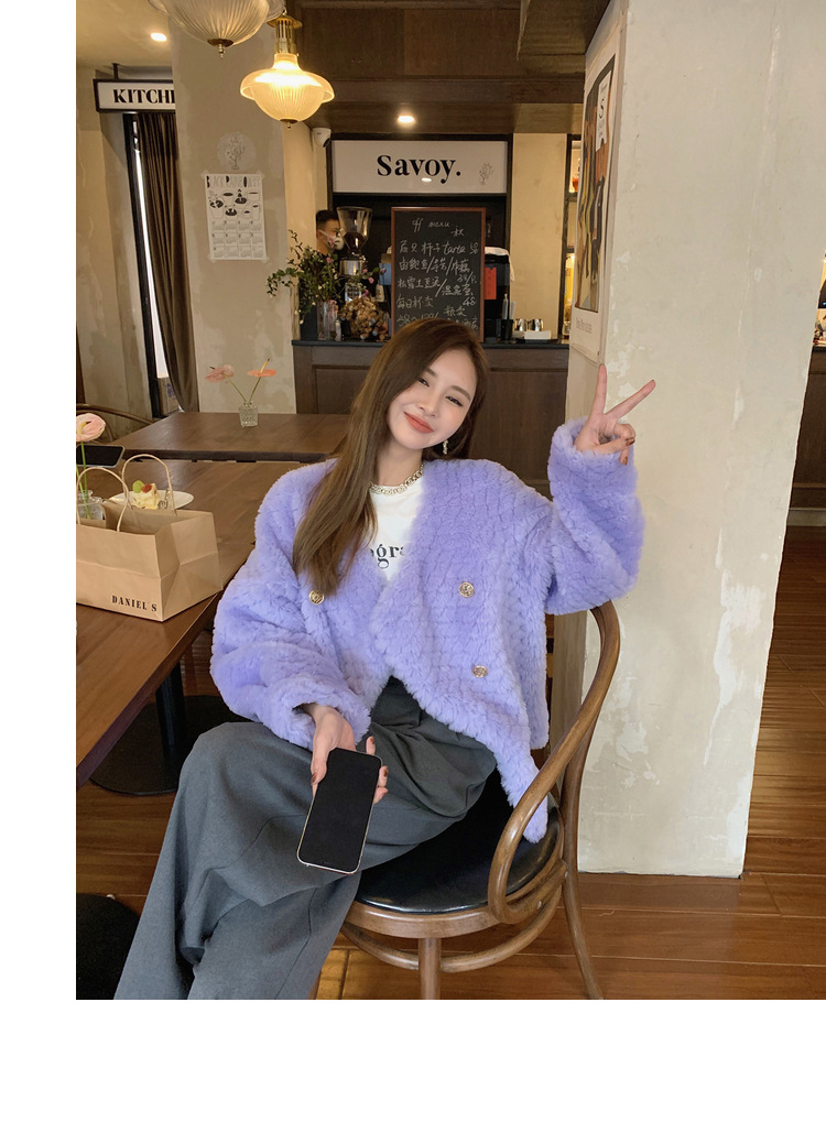 冬季新年羊羔毛皮草短款女网红羊剪绒布加迪全羊毛年轻短外套详情34