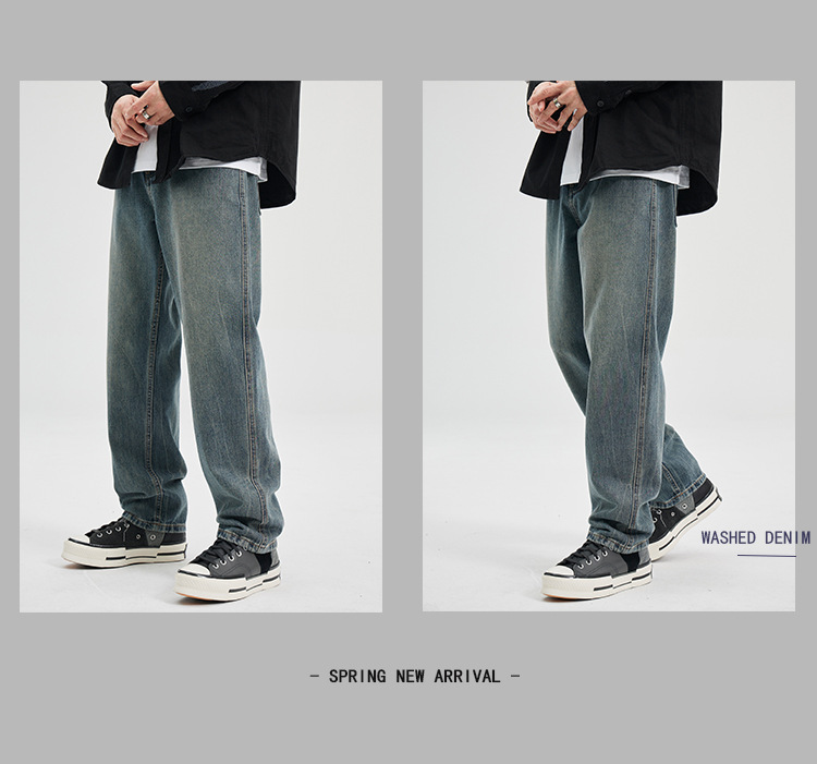 2024春夏新款牛仔裤经典慵懒蓝色宽松直筒版型牛仔裤男学生牛仔裤详情10