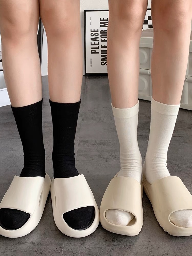 白色堆堆袜子女中筒袜纯棉ins潮月子袜 老年松口袜日系无骨长筒袜详情9