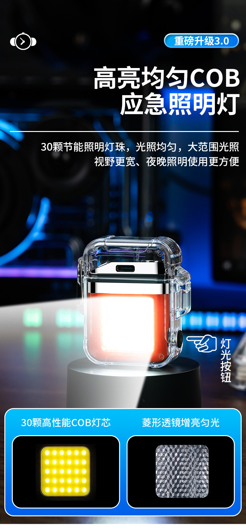 New dual-arc charging lighter, waterproof and windproof lighting lamp, USB quartz watch, Wenzhou transparent lighter pic 8