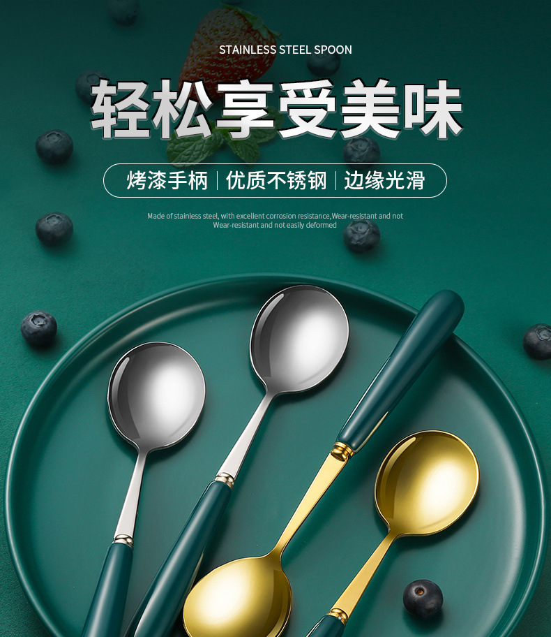 Wholesale of thickened stainless steel spoons with ceramic handles, Korean cute long-handled spoon tableware sets for household soups and meals pic 1
