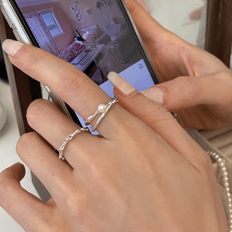 韩国东大门新款小众设计感百搭戒指女麻花极简风组合锆石开口手饰详情11