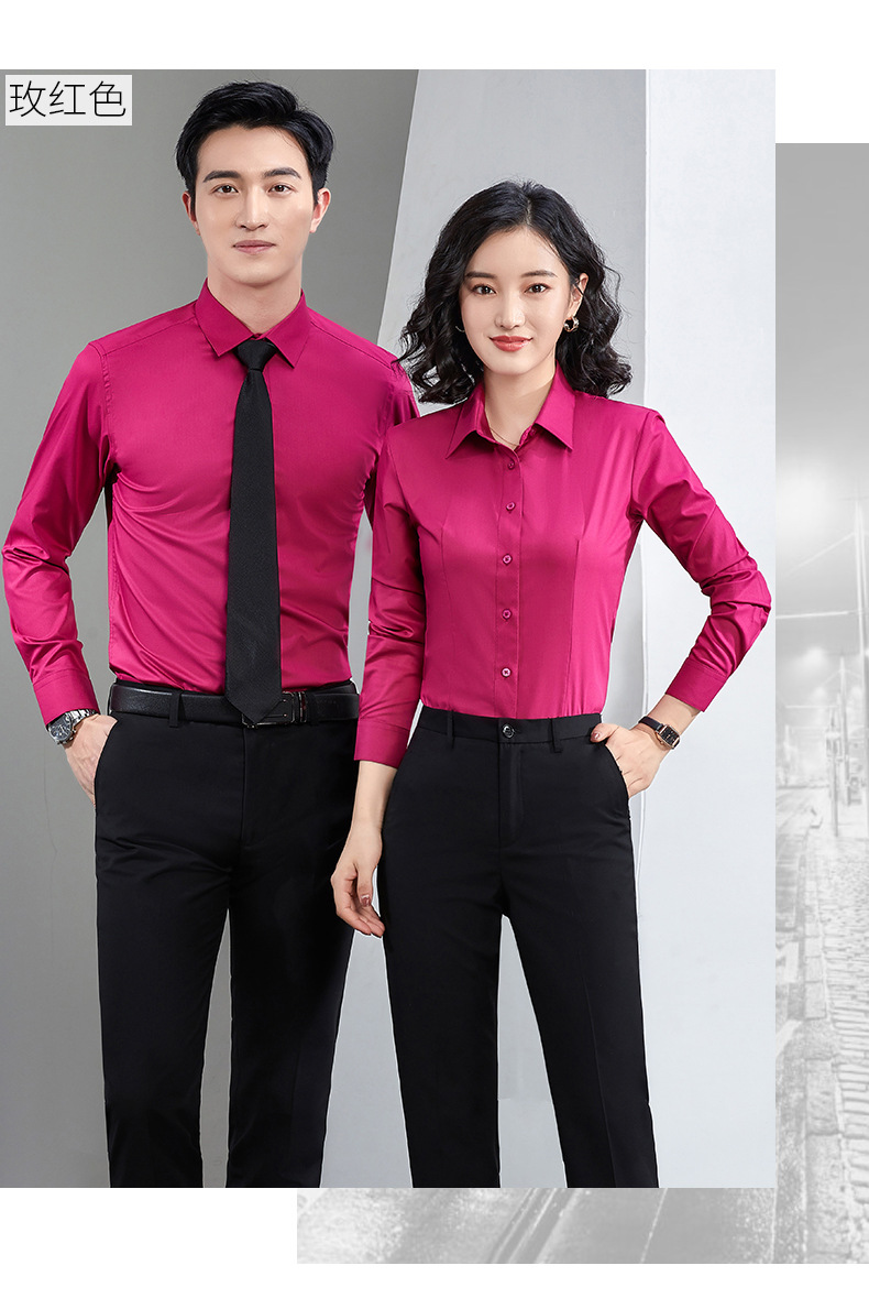 Factory direct supply of long-sleeved white bamboo fiber shirts for men, blue workwear no-iron fitted shirts for women, both men and women pic 35