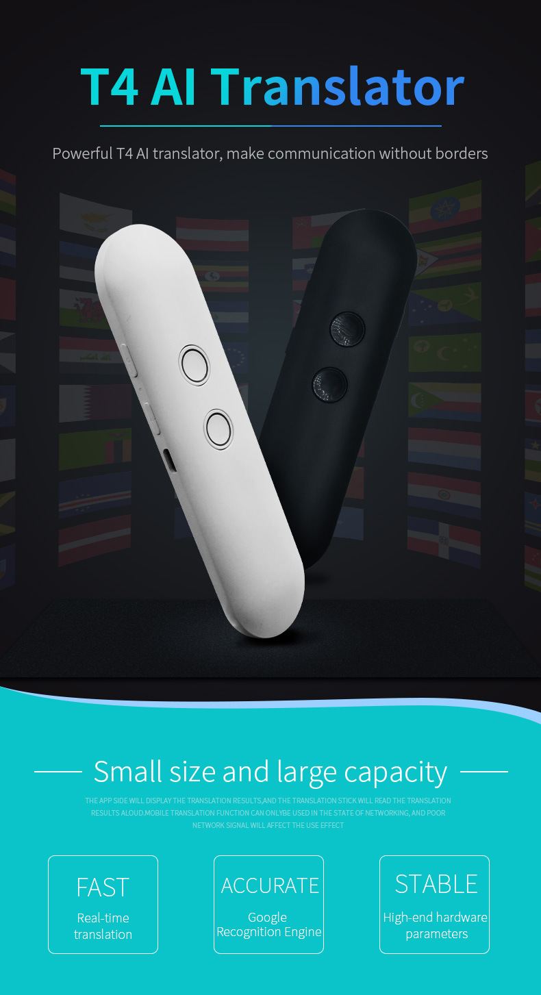 T4 Smart Translation Stick, AI intelligent voice and photo translation machine, supports remote translation in 97 languages for business, office and travel pic 2