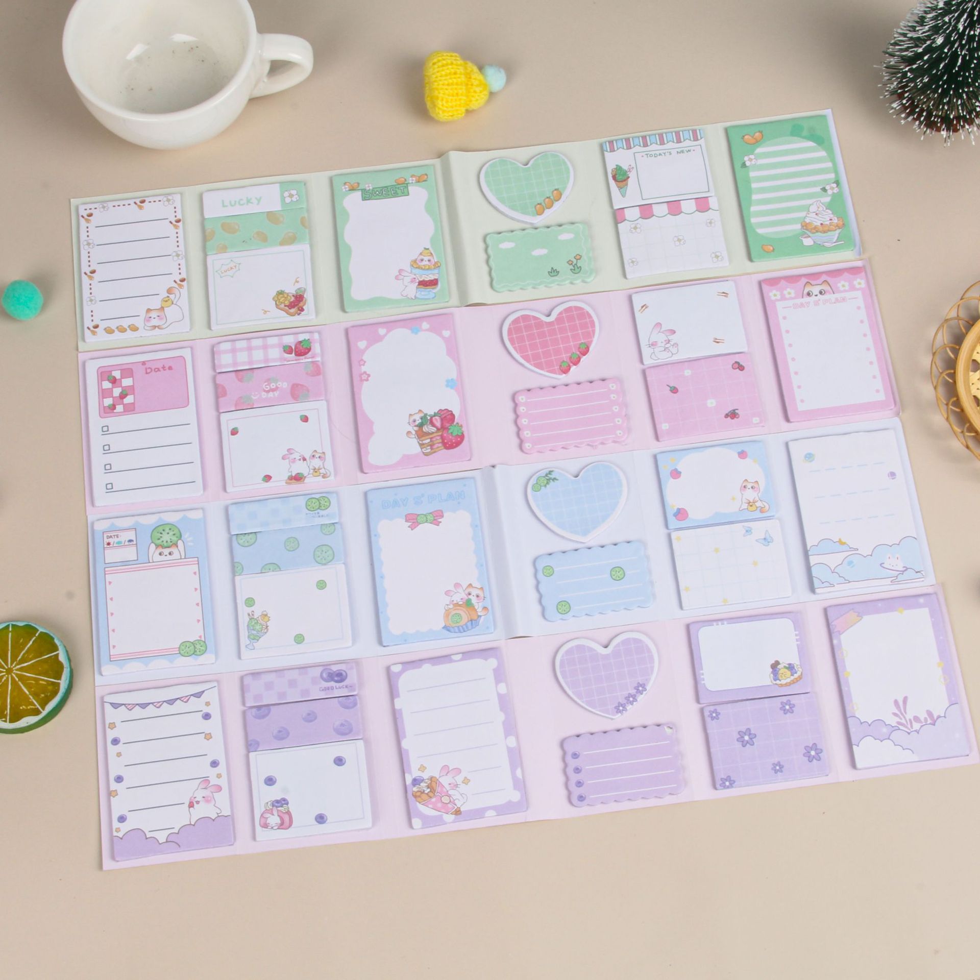 Customized creative cartoon sticky notes, cat and rabbit combination sticky notes, custom-made cute sticky note stickers, wholesale index stickers pic 3
