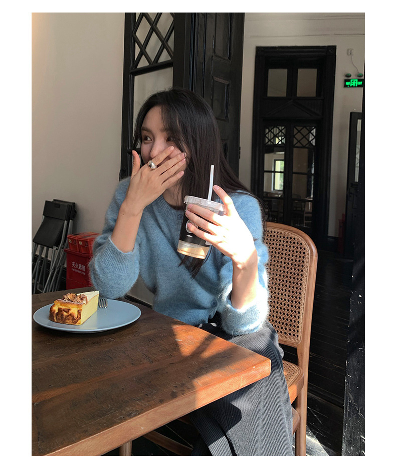 TG 净版兔毛绒针织圆领开衫女冬季2023新款温柔风保暖厚毛衣21699详情7