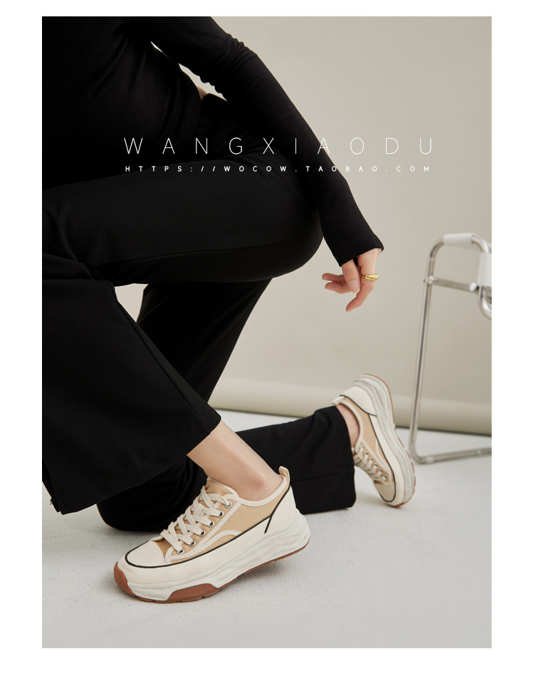 【澜柜】北海道 厚底系带帆布鞋女2022年新款网面平底小白鞋子女详情69