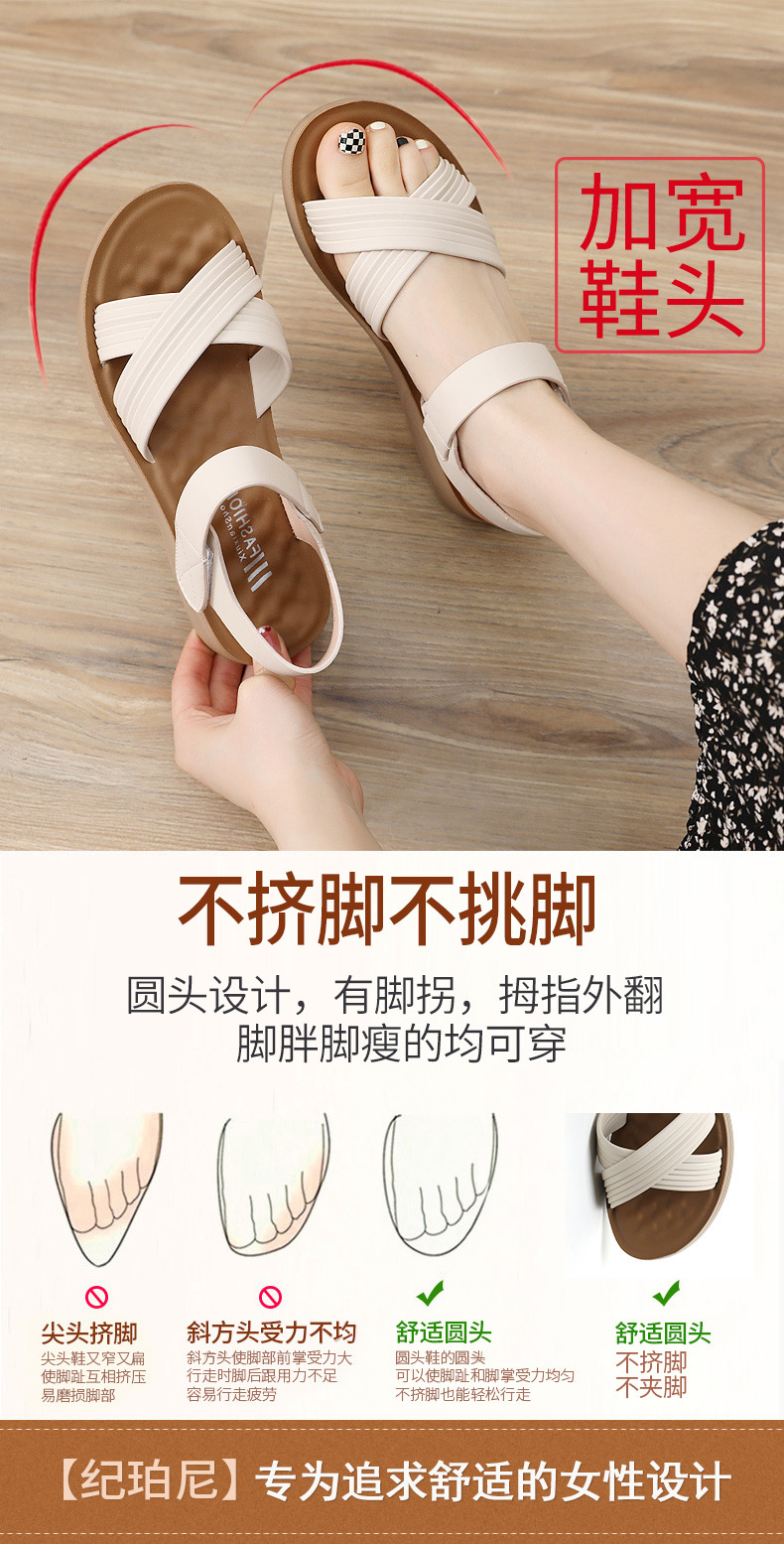 妈妈凉鞋2024新款夏季平底女鞋中年坡跟中跟女士夏天百搭厚底舒适详情7