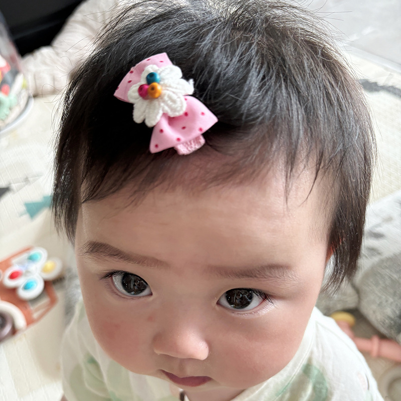 韩版卡装边夹蕾丝布艺蝴蝶结发夹少女儿童发饰可爱波点发夹刘海夹详情3