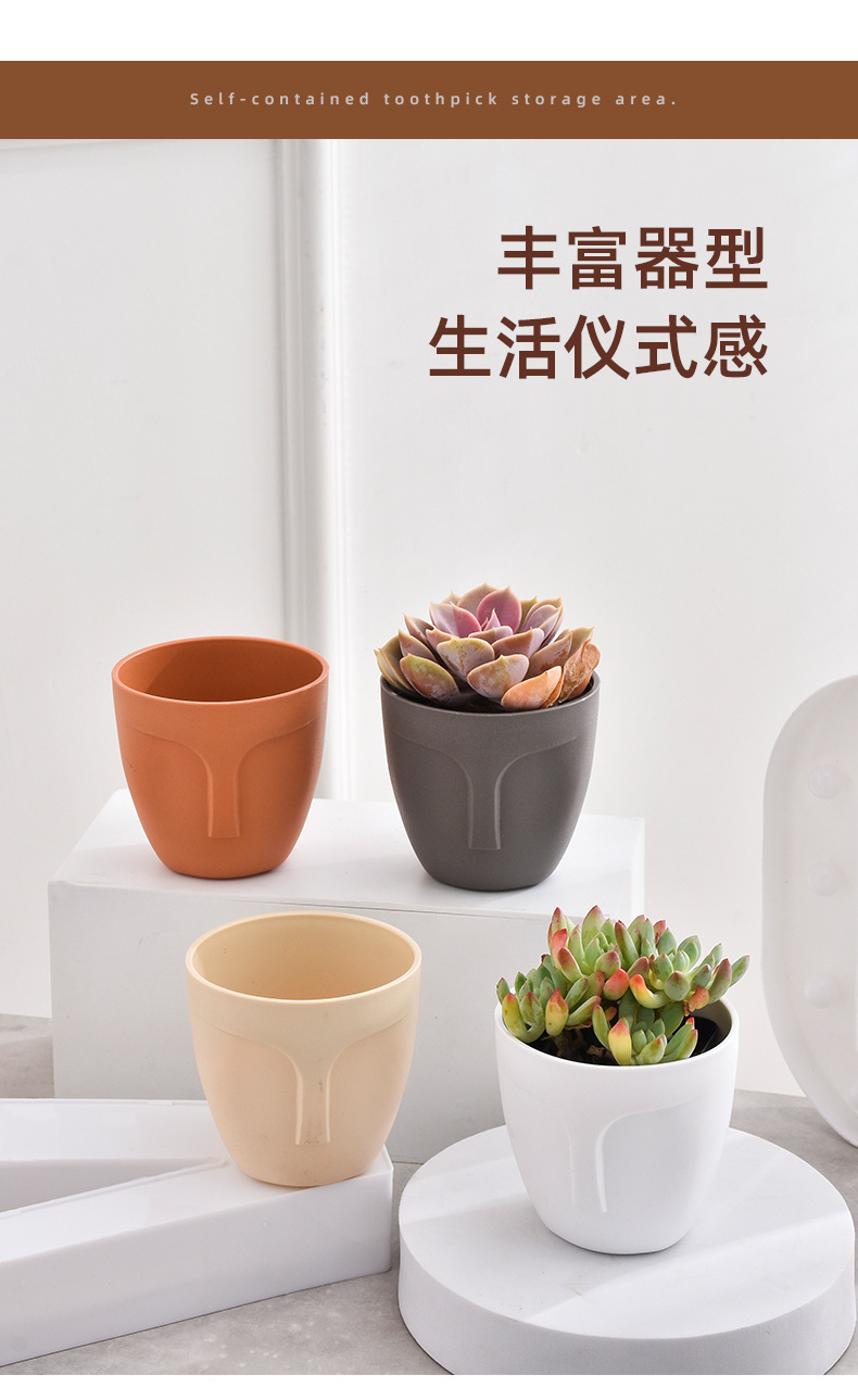 创意设计人脸花盆办公室桌面多肉种植pp塑料花盆简约加厚透气盆栽详情7