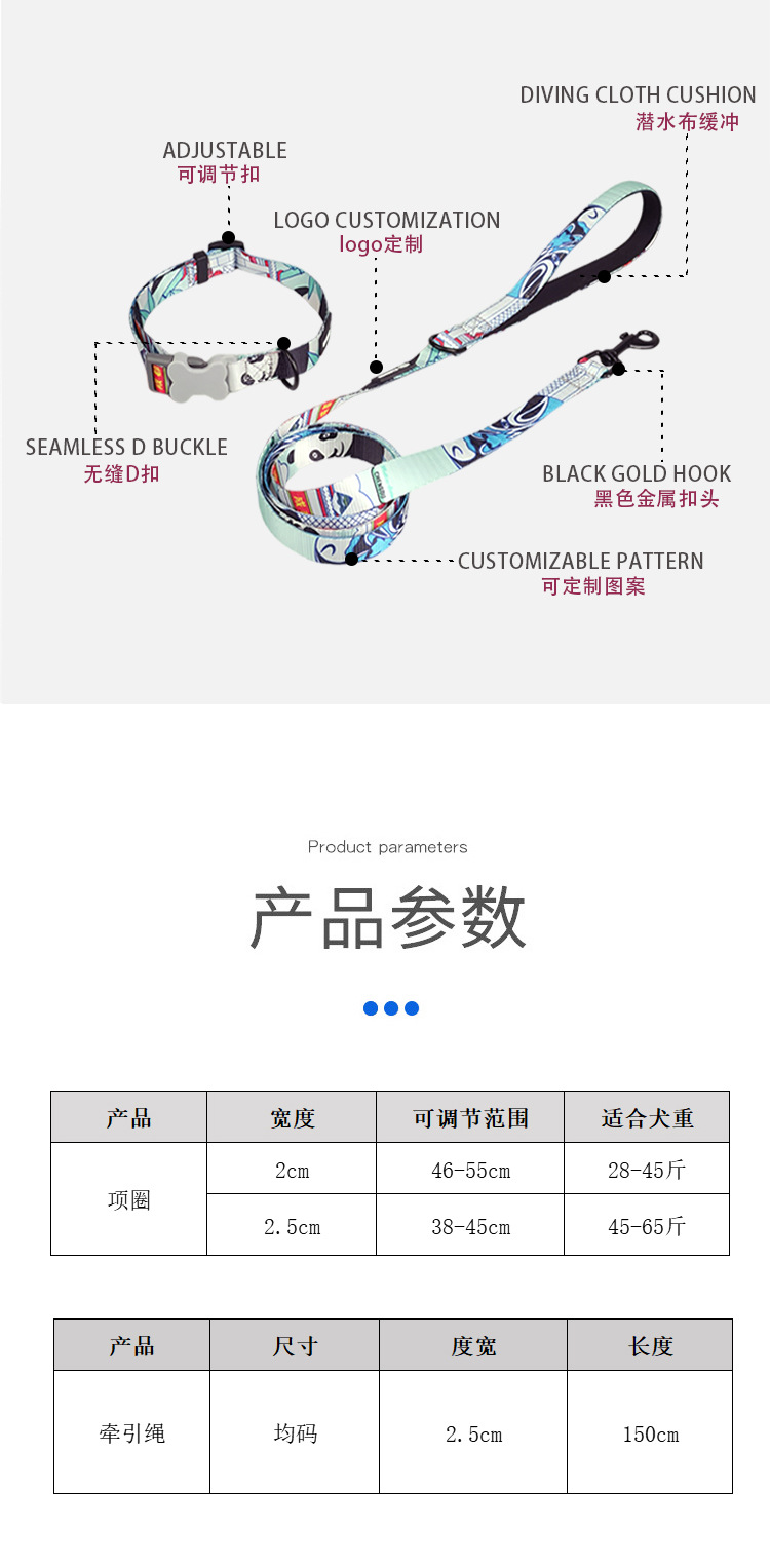 Factory direct sales of pet supplies, dog polyester Chengdu Panda collars, medium and large-sized dog travel ropes, anti-explosion impact pic 3