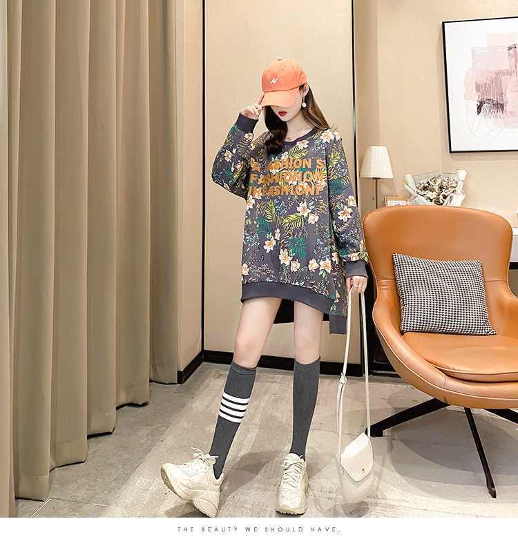 批发2020秋季大码宽松中长款套头薄款T恤上衣时尚洋气卫衣女潮详情28