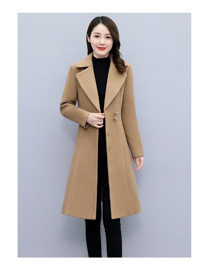 High-end woolen overcoat for women, mid-length, 2021 new autumn and winter Korean style, fashionable and elegant, fitted suit collar jacket pic 13