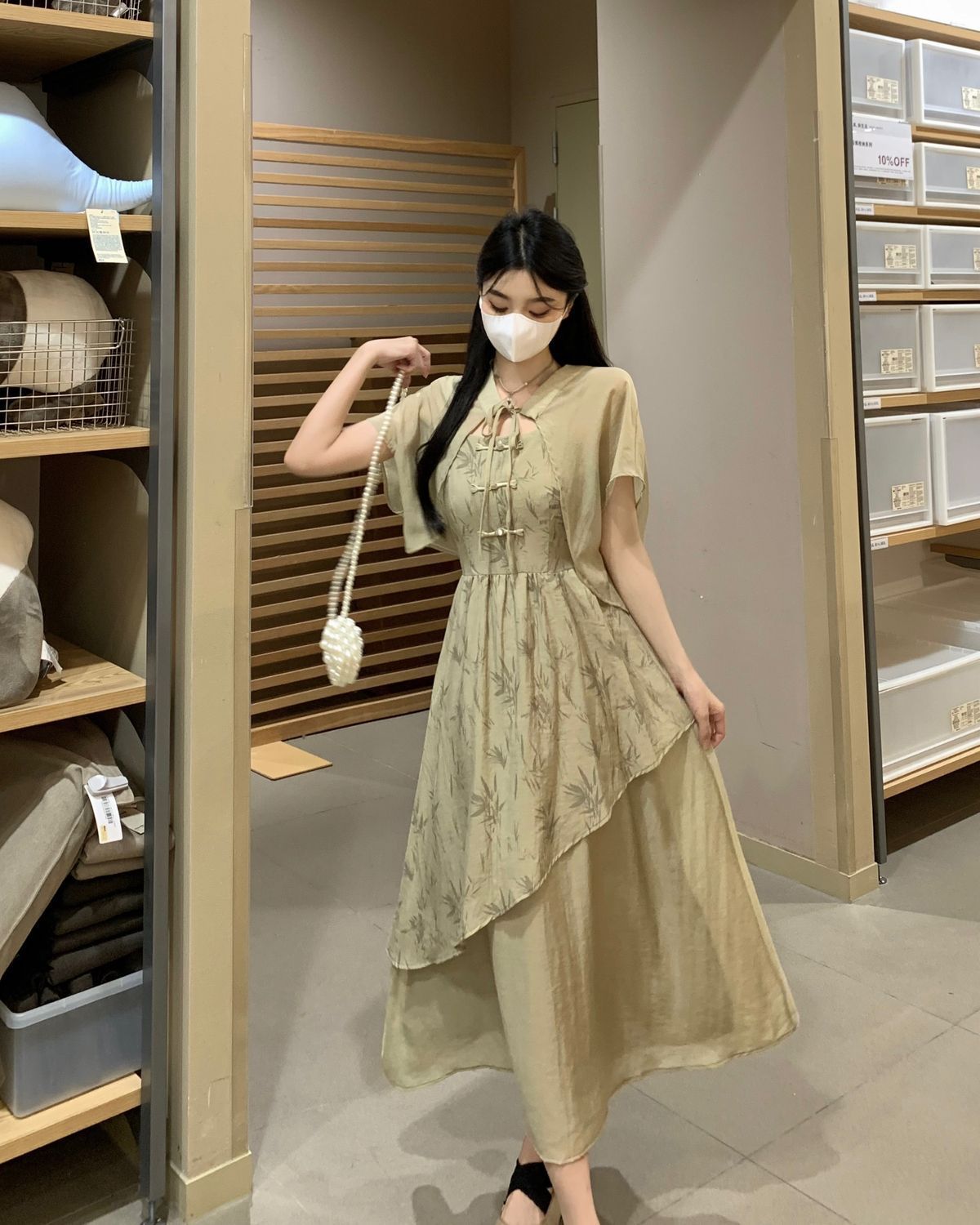 国潮竹叶国风汉服不规则吊带连衣裙女夏大码胖mm新中式收腰显瘦两件套详情7