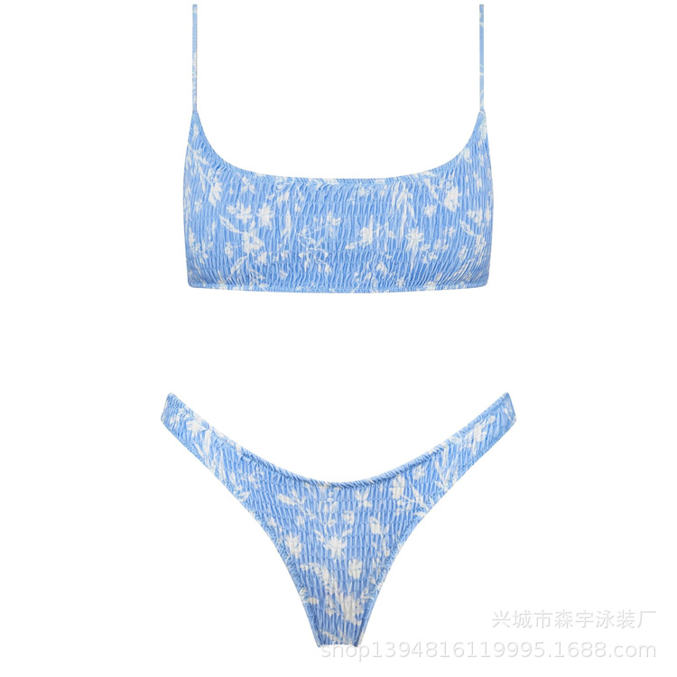 The 11-color INS triangular double-sided swimsuit with strapless and pleated designs from Europe and America has swept the new bikini style pic 57