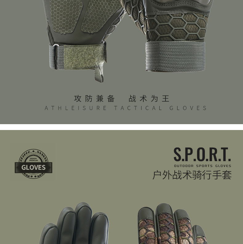 摩托车手套机车越野防摔关节防护耐磨防滑五指触屏战术骑行皮手套详情19