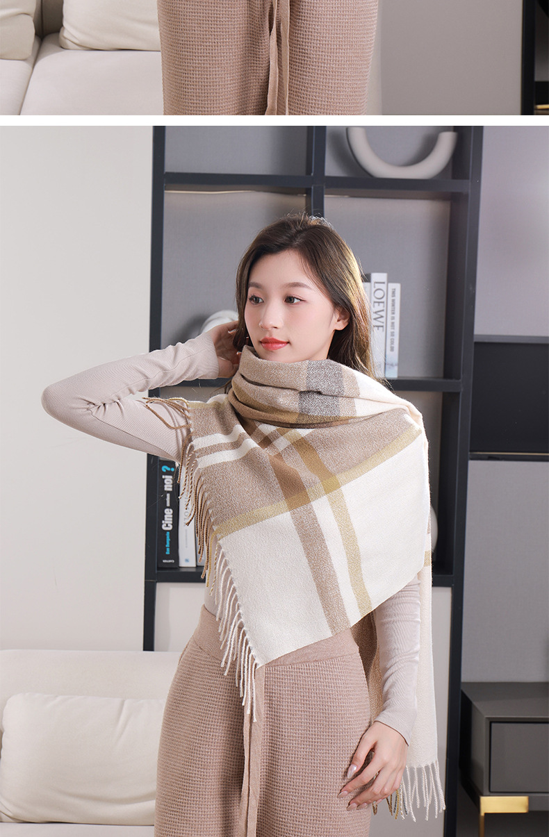 2023韩版长款格子围巾女冬季新款时尚保暖加厚仿羊绒流苏披肩外贸详情16