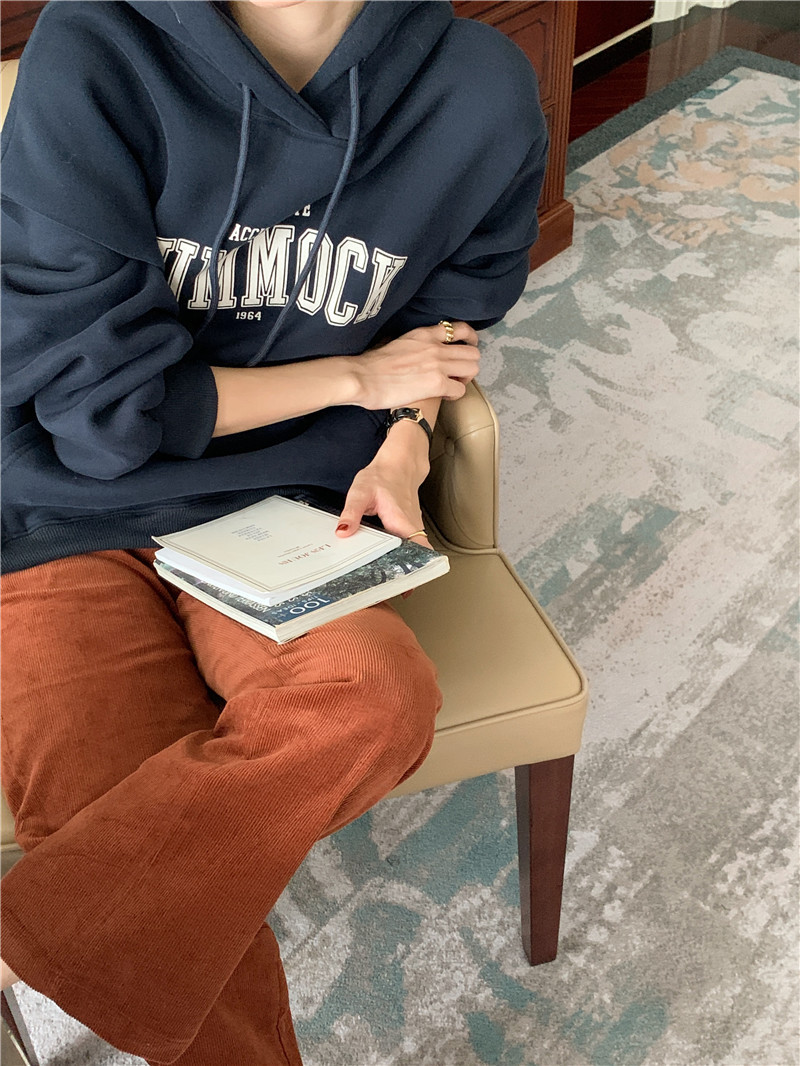 Letter-printed pullover with fleece hooded sweatshirt for women 2023 autumn/Winter new style Korean loose and versatile long-sleeved top pic 46