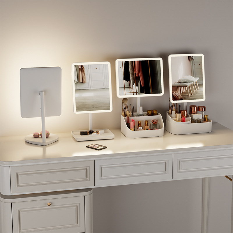 桌面化妆镜 LED灯台式美妆镜三色调节补光灯镜子智能充电创意灯镜详情3