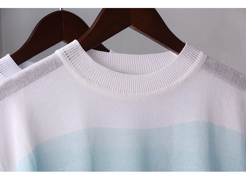 Korean-style striped thin cut-out see-through knitted sweater for women, half-sleeved loose large-sized flared sleeve top pic 6