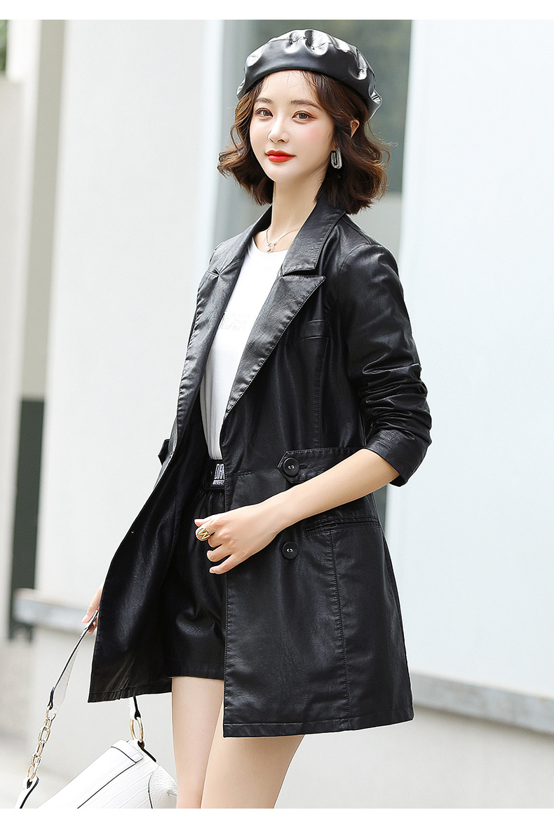 Retro Hong Kong-style casual small suit jacket for women, 2022 Spring and Autumn new Korean-style elegant pu leather suit jacket pic 14
