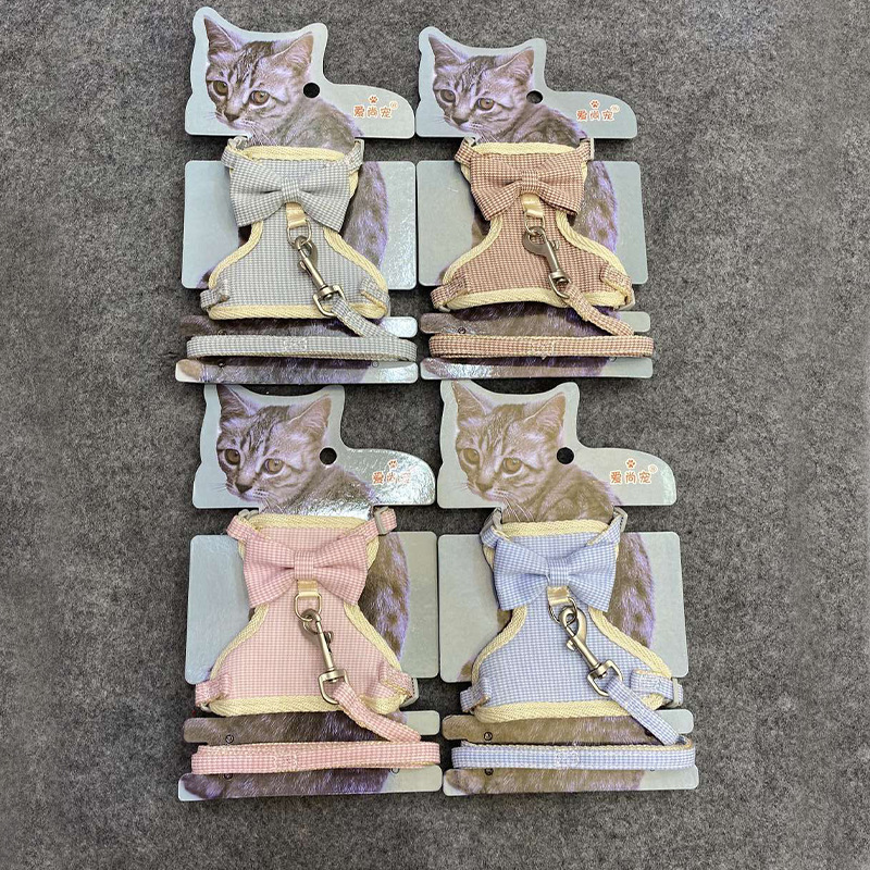 Factory direct sales of cartoon cat bow chest and back straps, sweet pet leash, vest-style cat walking leash wholesale pic 6
