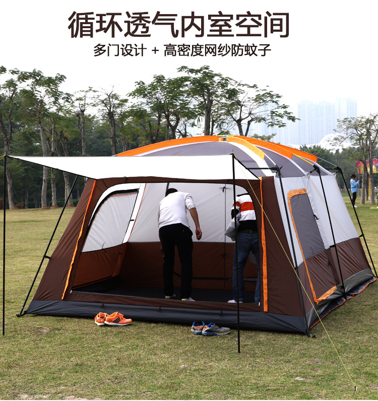 Outdoor two-bedroom, one-living-room tent for 4, 8, 10 people, multi-person camping, thickened casual camping, portable double-layer large tent pic 8