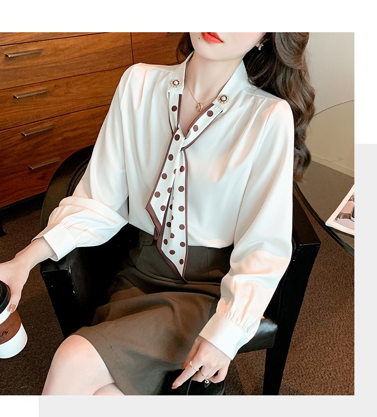 衬衫女2024秋季新款时尚气质韩版V领波点蝴蝶结系带减龄长袖上衣详情15