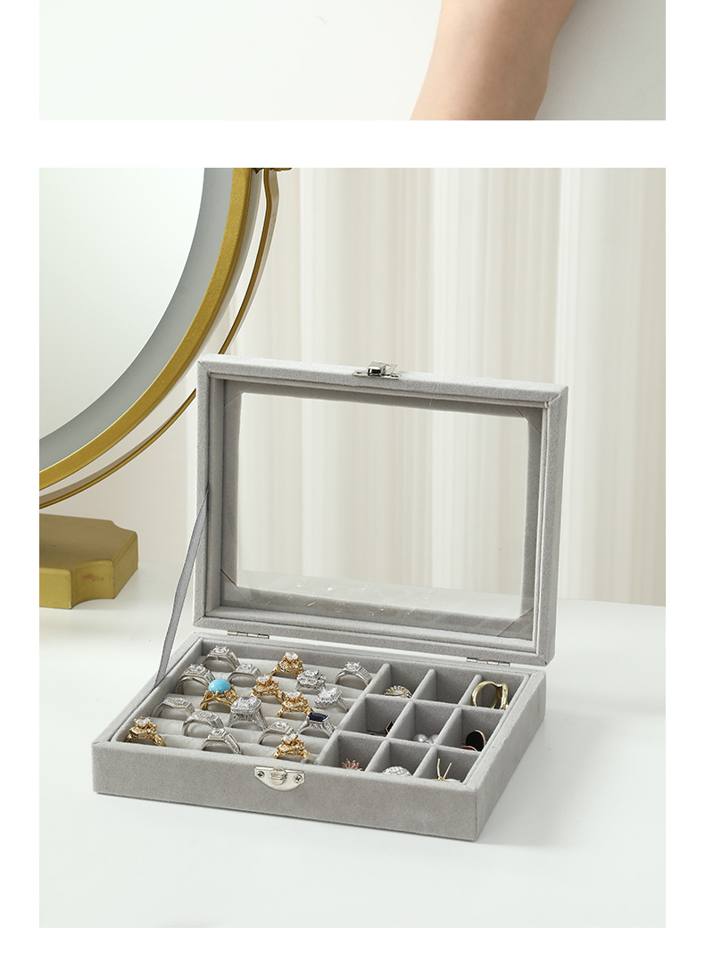 Exquisite grey jewelry storage box, velvet jewelry box, home jewelry, watch, earrings and ring packaging box pic 25