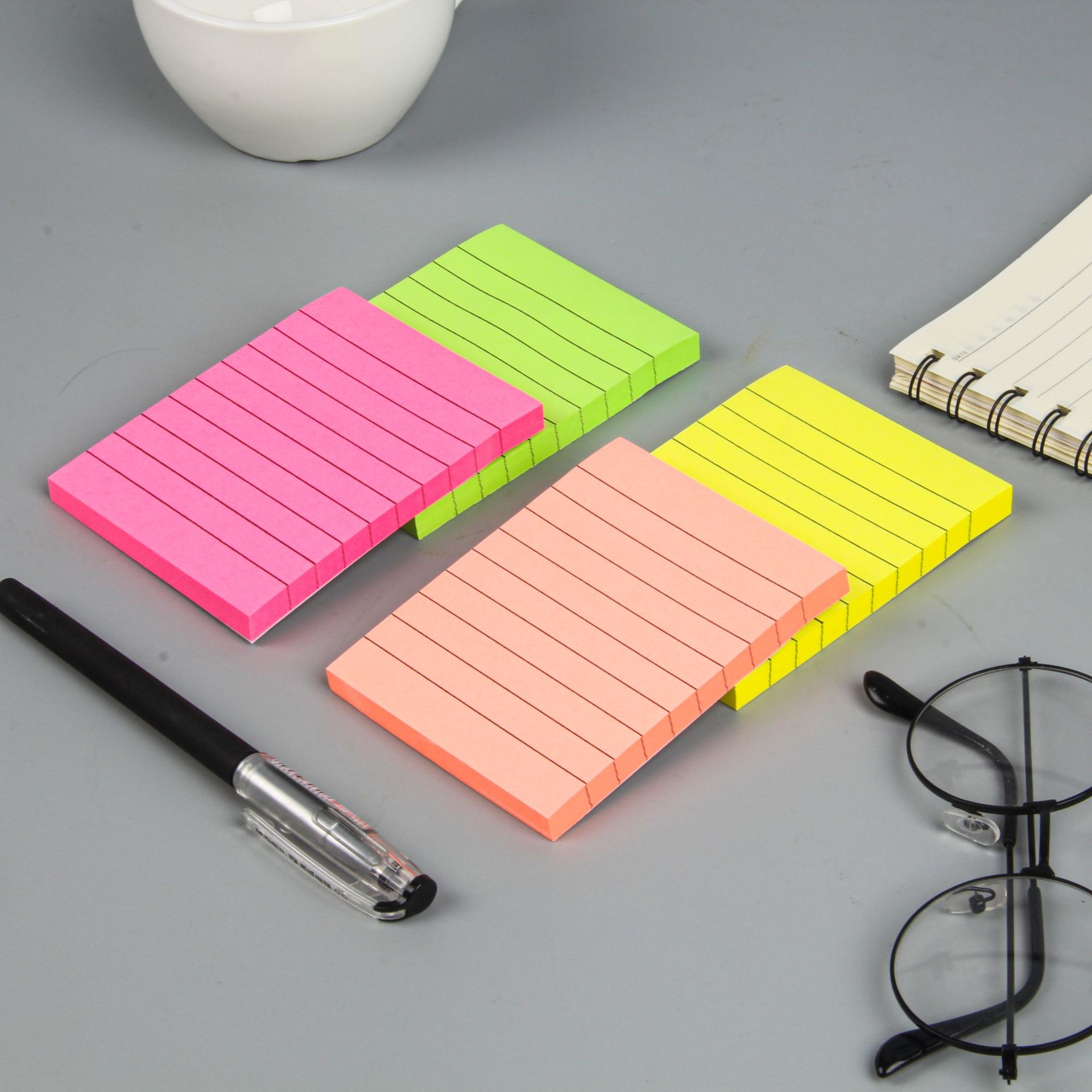 Wholesale of 80-page fluorescent color sticky notes for office and student square striped note-taking and accounting portable sticky notes pic 3