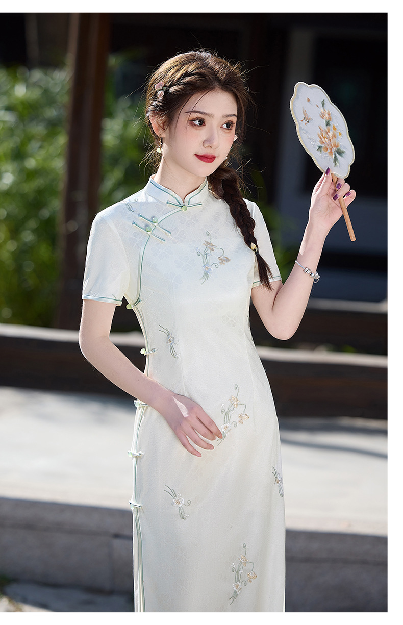 国潮新中式旗袍2025春夏新品年轻少女改良日常旗袍复合蕾丝绣详情12