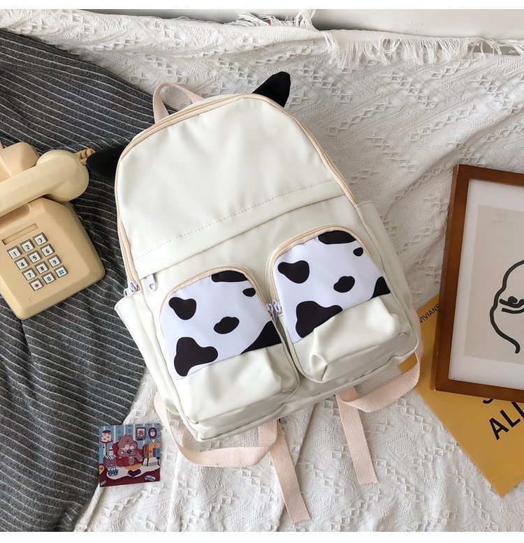 Japanese-style ins campus school style, fresh and cute, cute cow with earbuds, soft girl schoolbag, funny student backpack pic 35