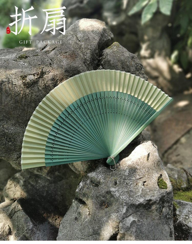 古风扇子折扇中国风夏季汉服旗袍折叠扇小竹扇子跳舞扇舞蹈扇绿色详情2