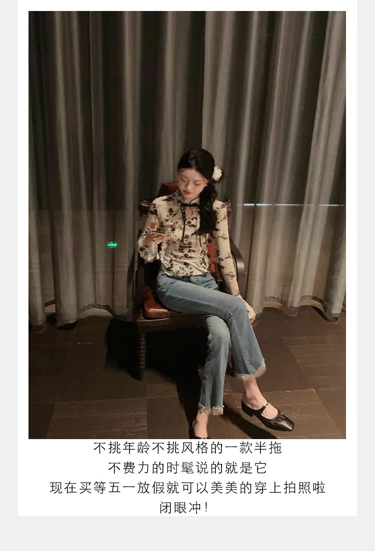 羊皮版葡萄妈同款法式银色方头芭蕾鞋女包头半拖鞋夏外穿粗跟凉拖详情36