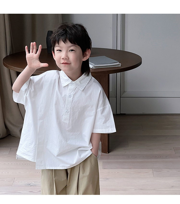 儿童夏装男童短袖白衬衫2024夏季新款衬衣小男孩帅气宽松上衣批发详情10